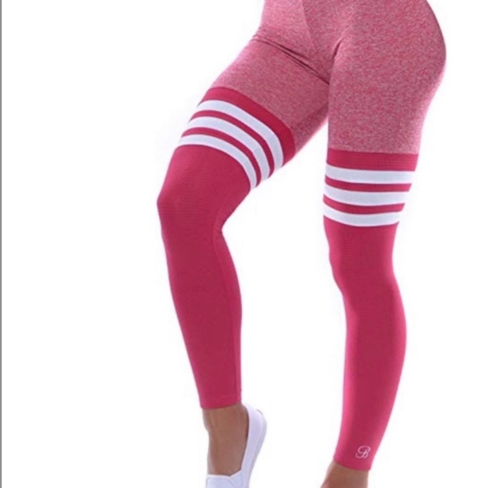 Bombshell Sportswear Pink Thigh High Leggings (XS) & (S) asymmetrical sports bra